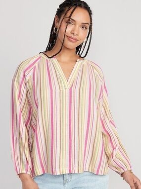 Old Navy Women's Long-Sleeve Striped Split-Neck Top XXL